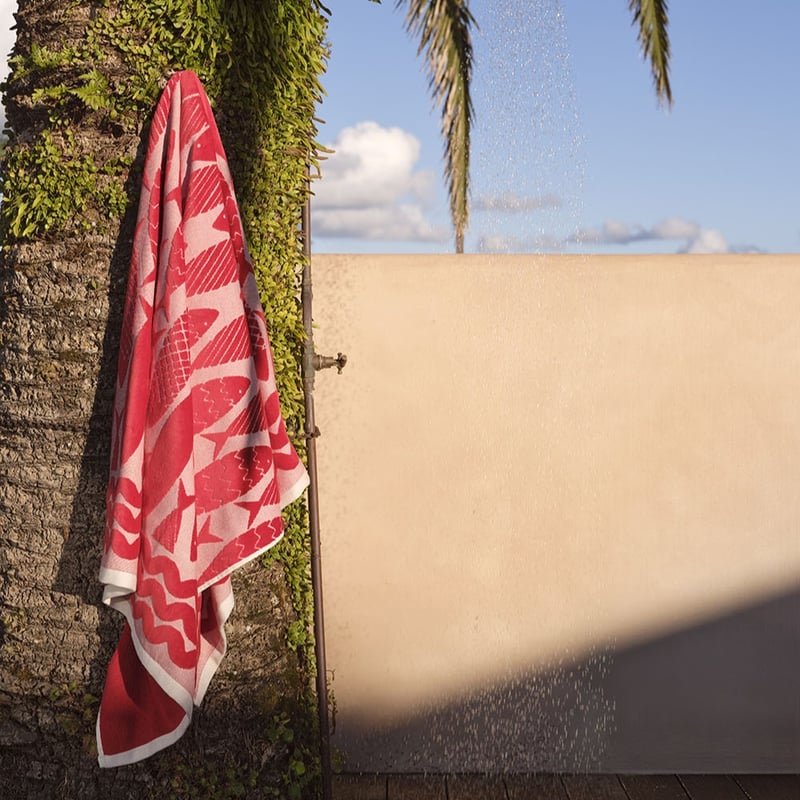 Coral Bay Red Terry Textured Beach Towel