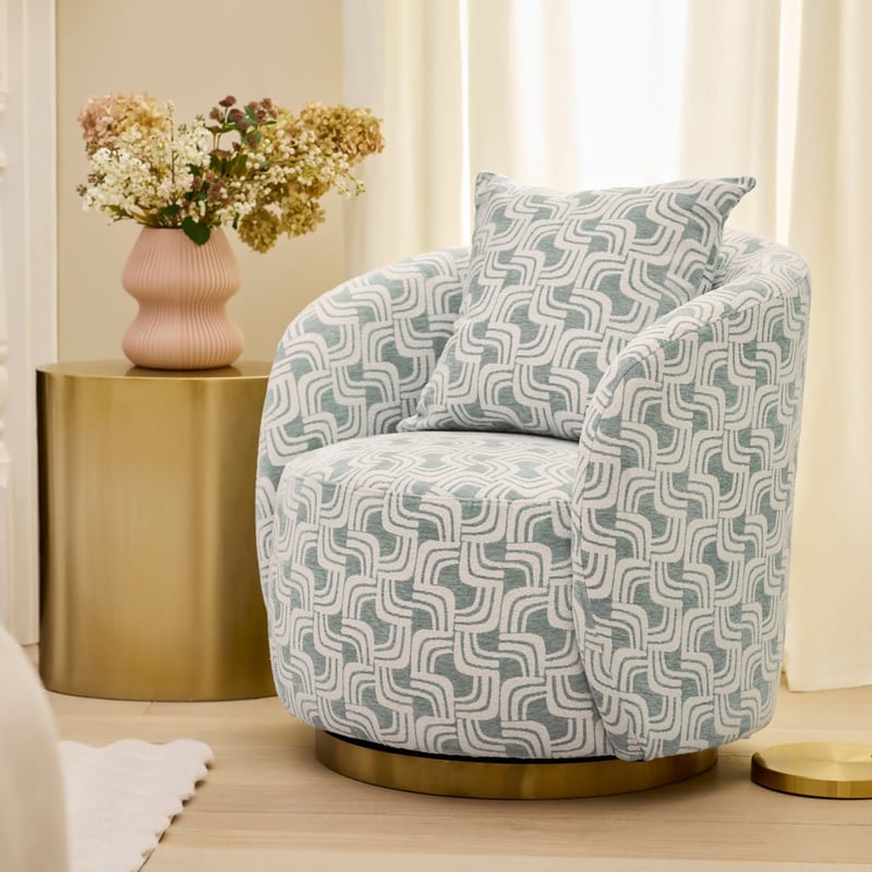Cleo Sky Blue Jacquard Geo Swivel Chair