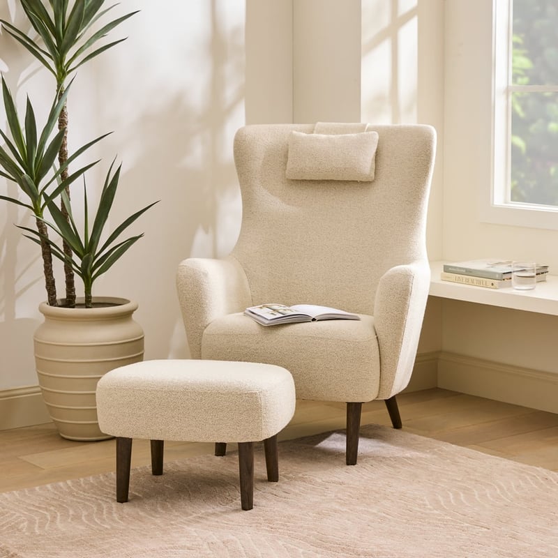 Yorkton Pearl Boucle Chair & Foot Stool Set