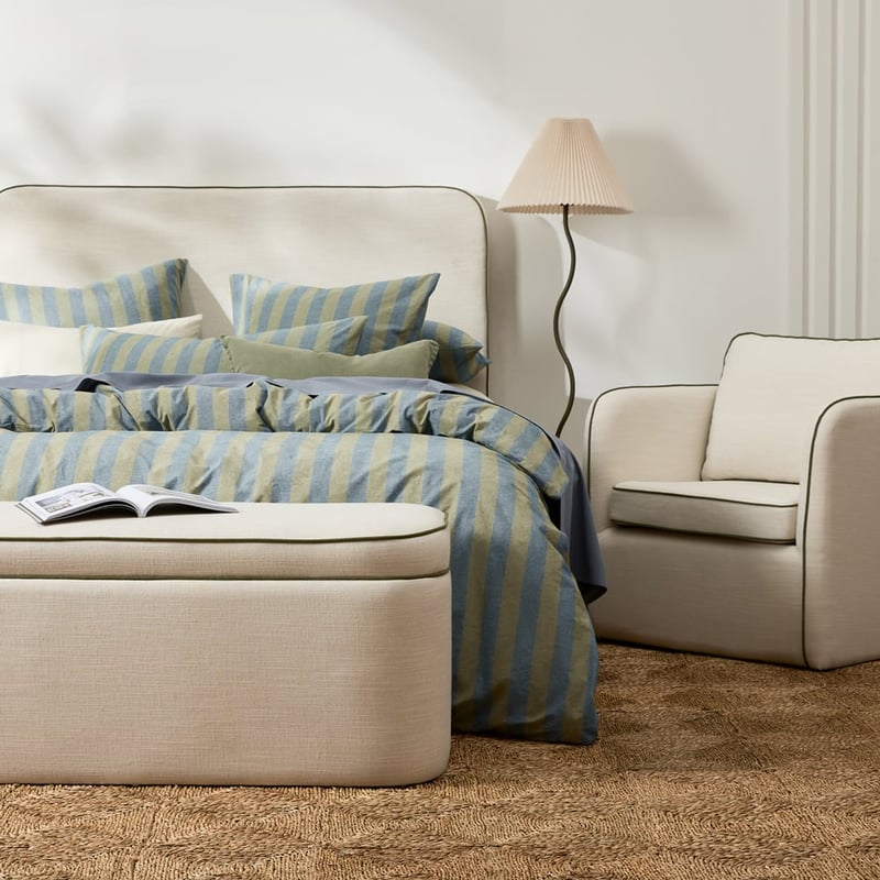 Seline Natural & Forest Stripe Reversible Bedhead