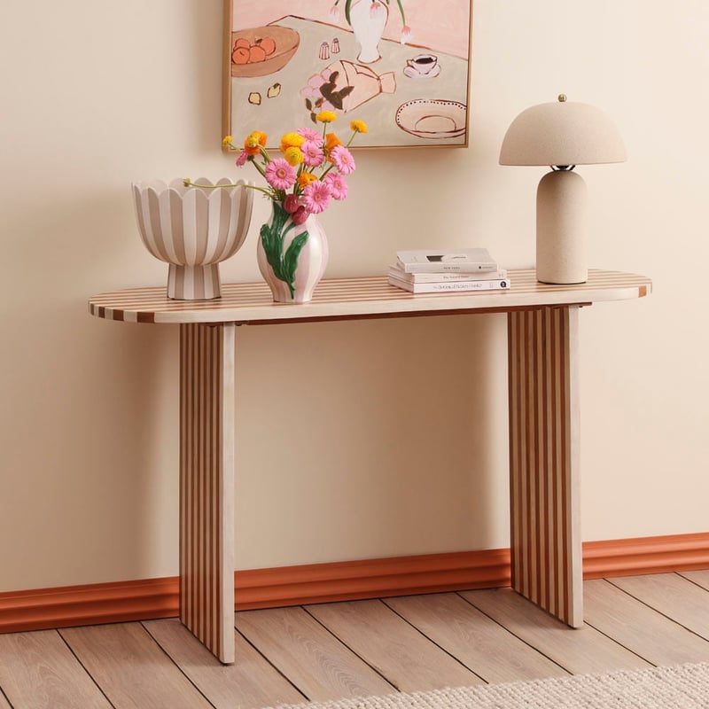 Enzo Natural & Walnut Stripe Console