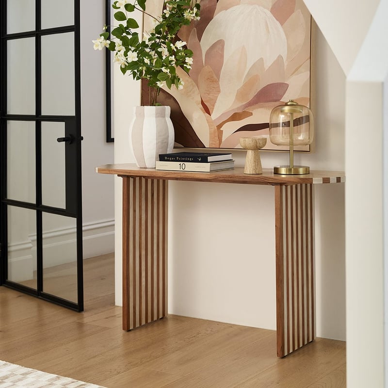 Enzo Natural & Walnut Stripe Console