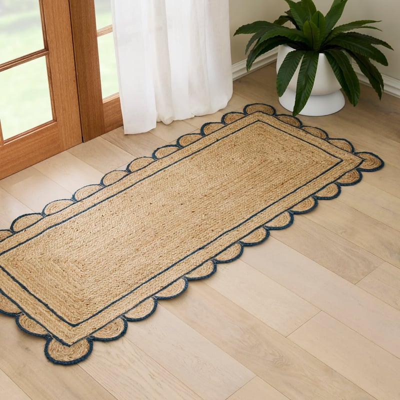 Jute & Navy Scalloped Indoor Runner
