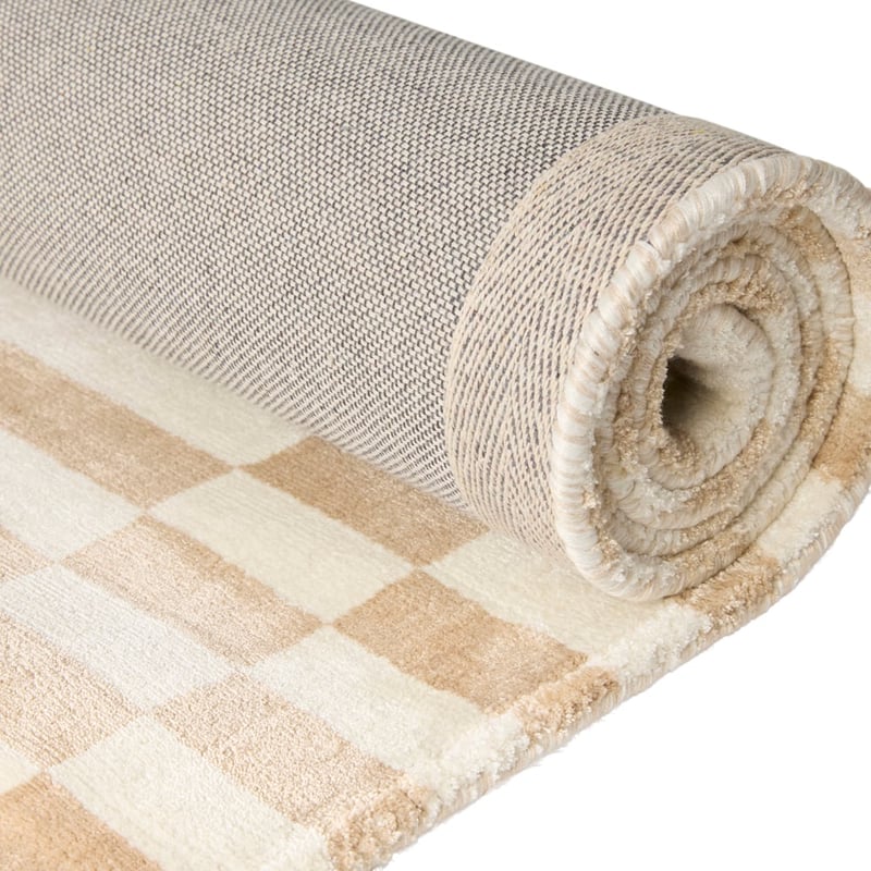 Catania Beige & Cream Viscose Check Rug
