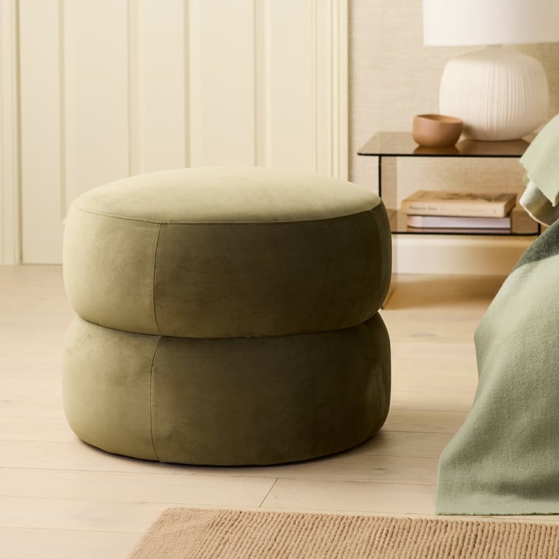 Poppi Olive Velvet Ottoman