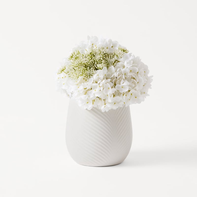 White Hydrangea in Ceramic Vase