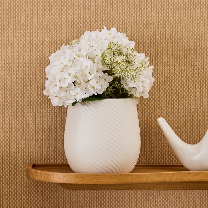 White Hydrangea in Ceramic Vase