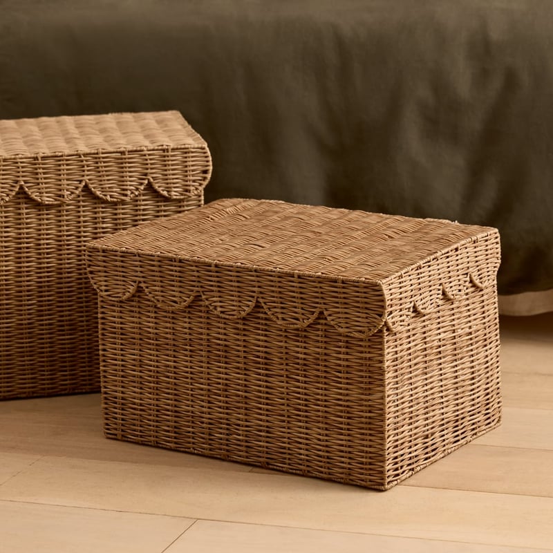Scalloped Natural Lidded Baskets