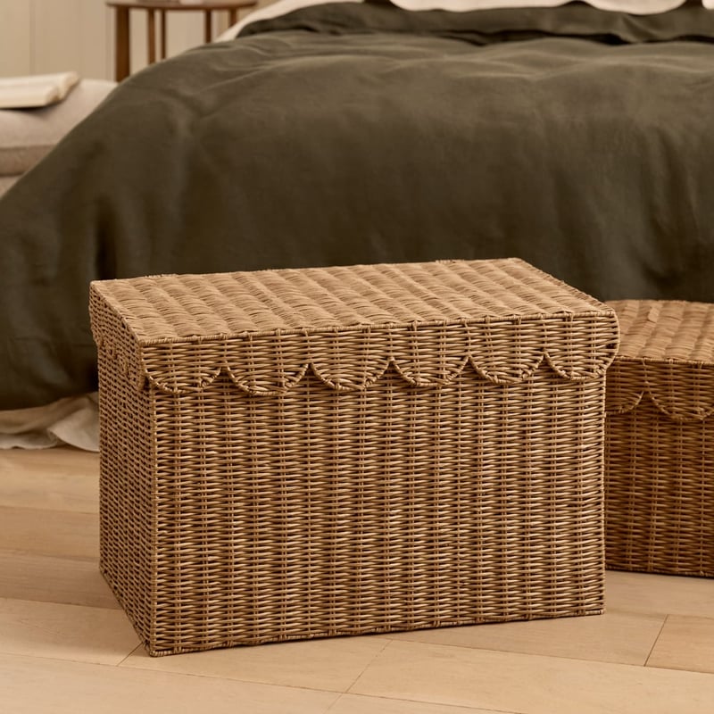 Scalloped Natural Lidded Baskets
