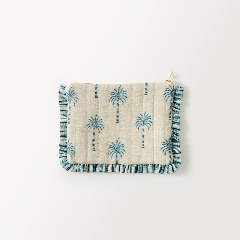 Woodblock Blue Spring Palm Glam Bag