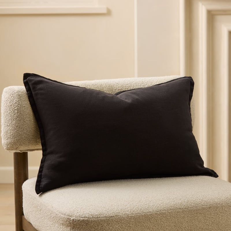 Belgian Black Vintage Washed Linen Long Cushion