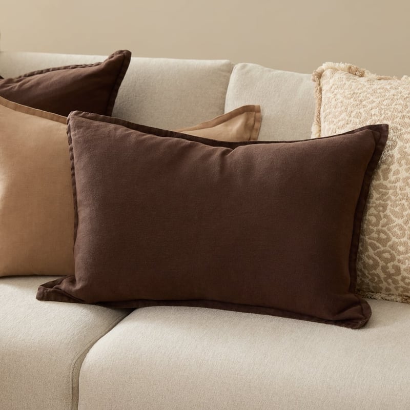 Belgian Chocolate Vintage Washed Linen Long Cushion