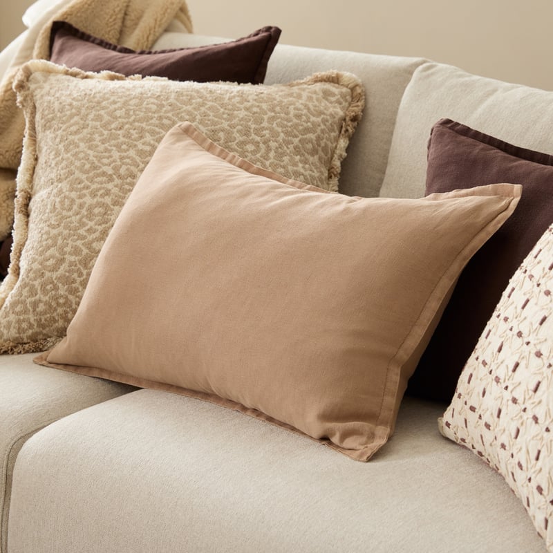 Belgian Hazelnut Vintage Washed Linen Long Cushion