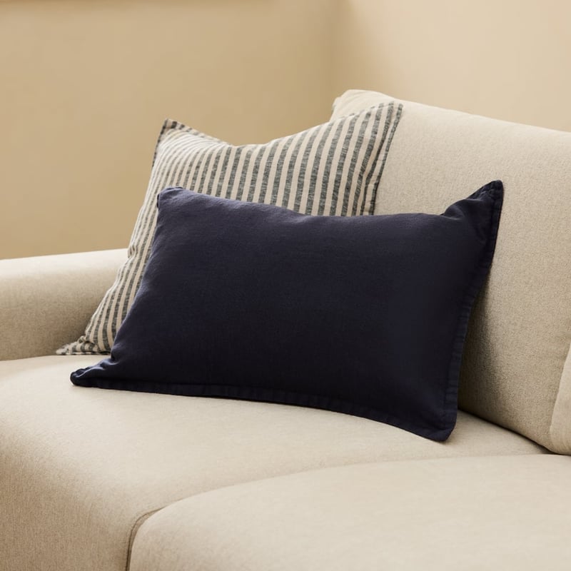 Belgian Navy Vintage Washed Linen Long Cushion