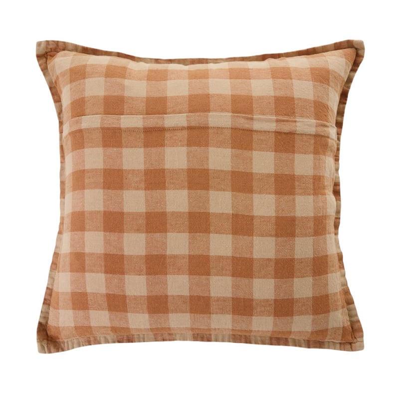 Belgian Almond & Sand Check Vintage Washed Linen Cushion