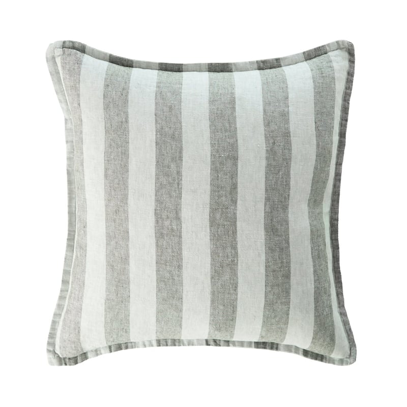Belgian Gum Leaf & Pine Stripe Vintage Washed Linen Cushion
