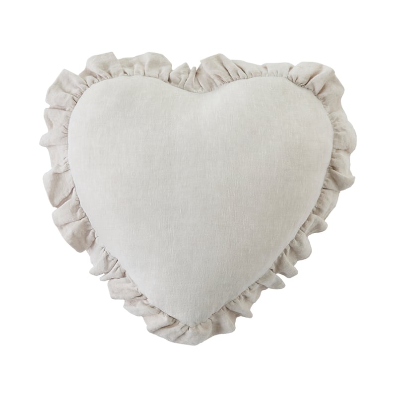 Vintage Washed Linen Heart Ruffle Linen Cushion