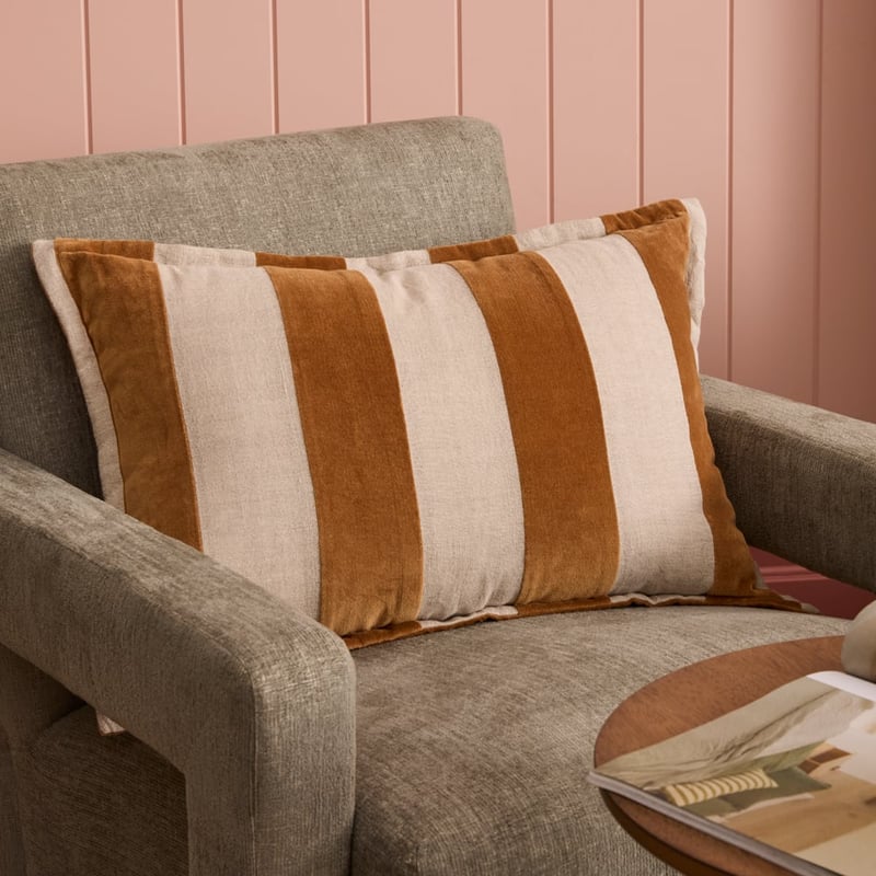 Bombay Deep Tobacco Stripe Velvet Cushion