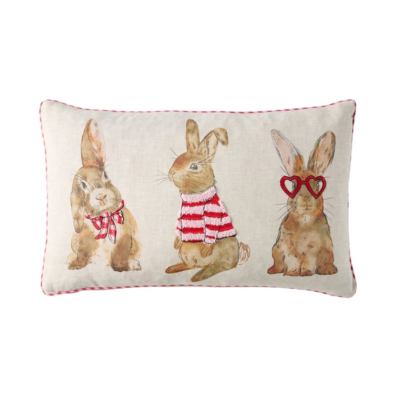 Easter Bunny Pink & Red Linen Cushion