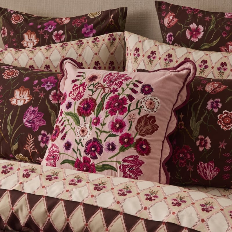 Rosalie Pink Floral Velvet Cushion