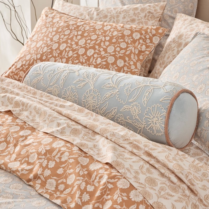 Aasha Pearl Blue Embroidered Bolster Cushion