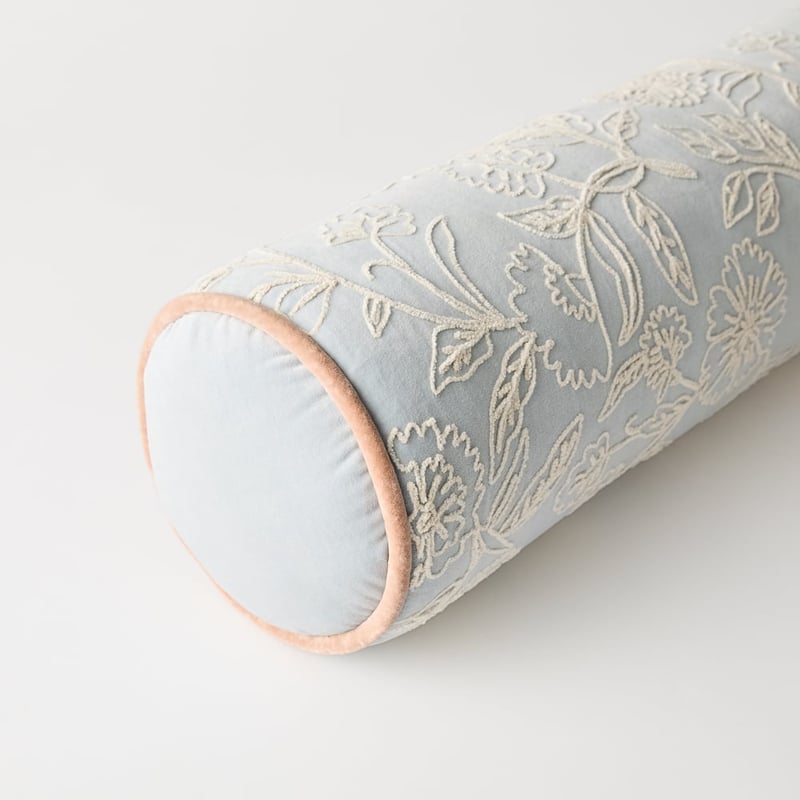 Aasha Pearl Blue Embroidered Bolster Cushion