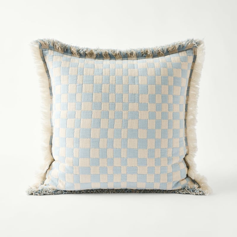 Beckett Light Blue Check Cushion