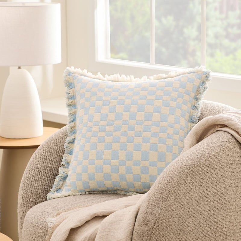 Beckett Light Blue Check Cushion