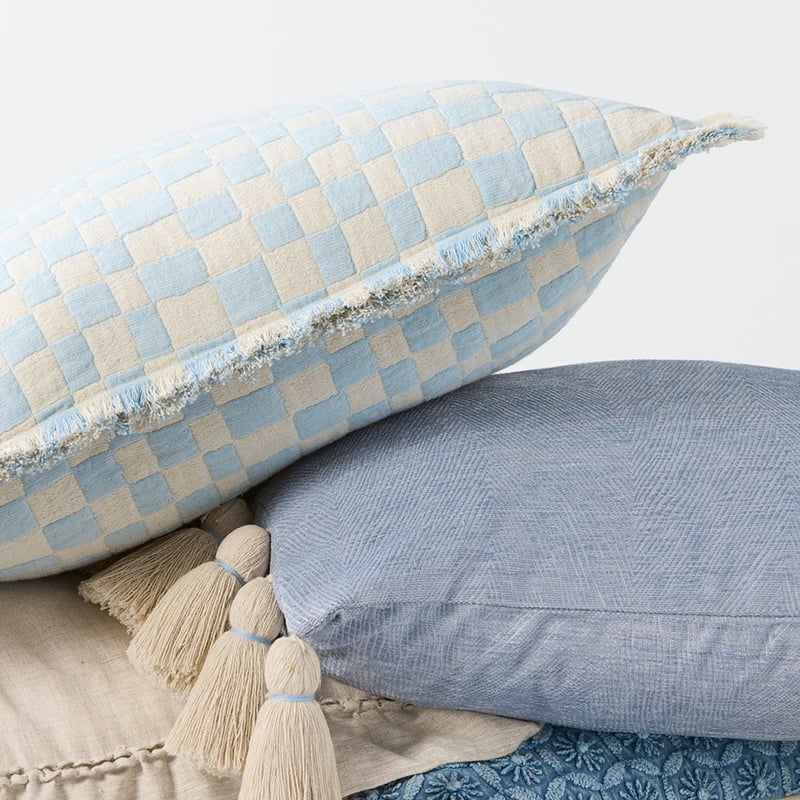 Beckett Light Blue Check Cushion