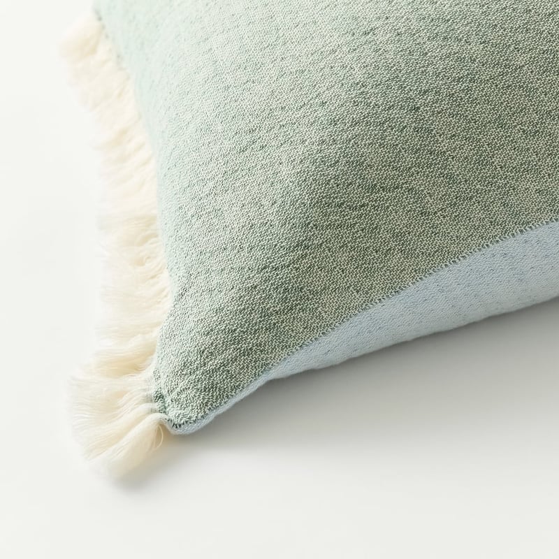 European Collection Elio Chambray Blue & Hunter Green Cushion
