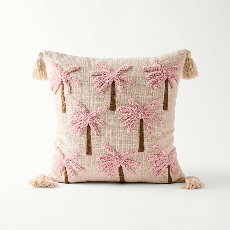 Palm Candy Pink Tufted Cushion