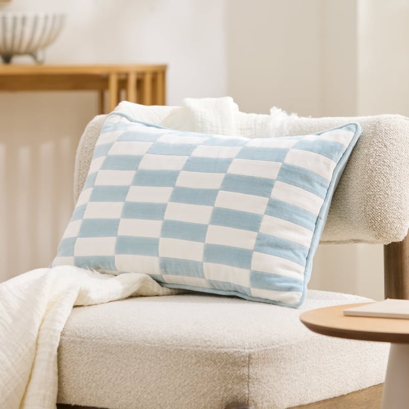 Sirena Blue Patchwork Check Cushion