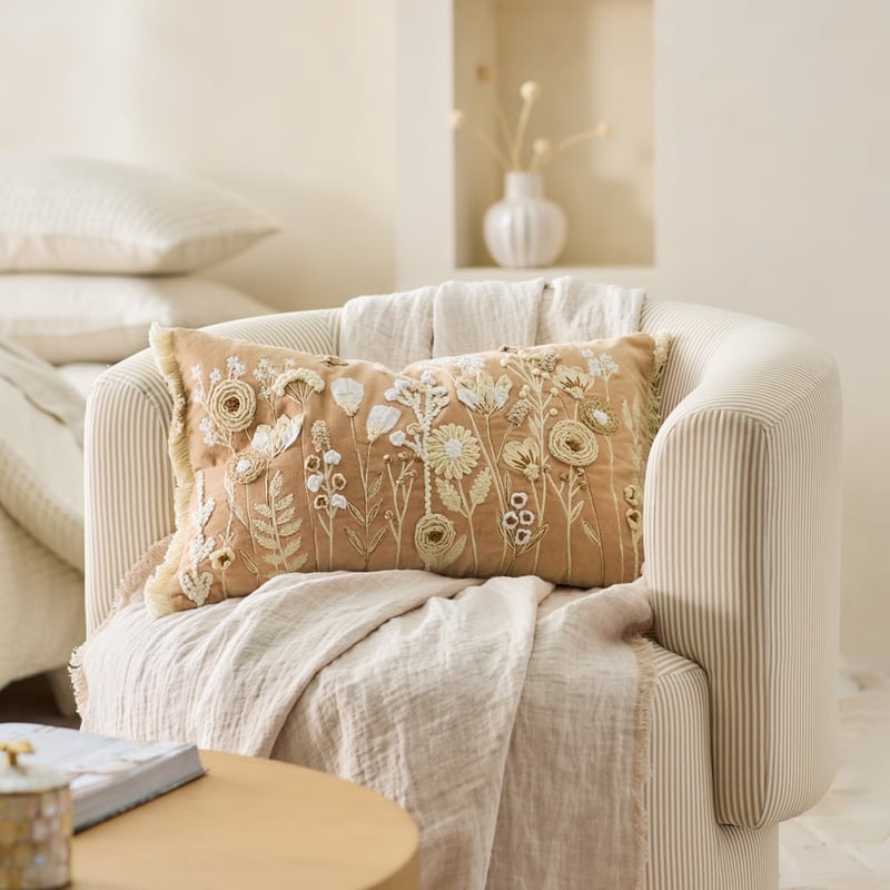 Rosabella Natural & Brown Floral Cushion
