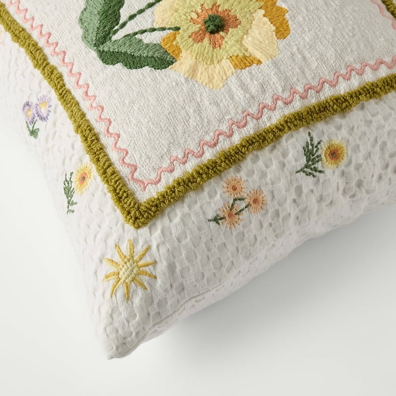 Pansy Yellow & Aqua Cushion