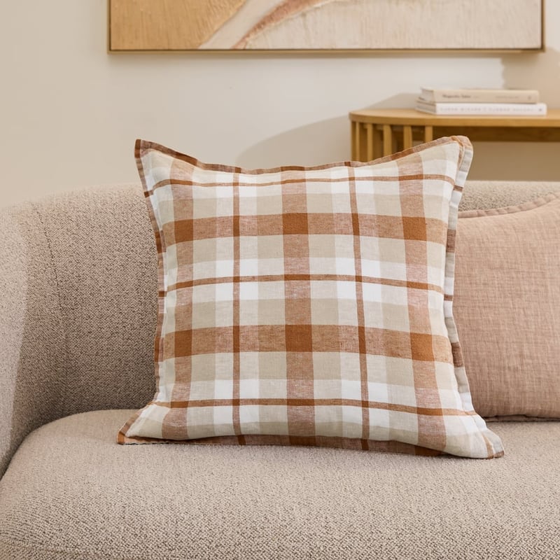 Belgian Natural Louis Check Vintage Washed Linen Cushion