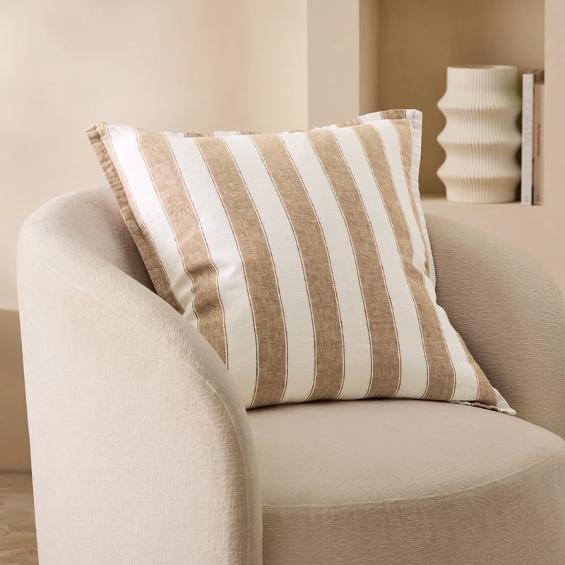 Belgian Elijah Hazelnut & Brown Sugar Stripe Vintage Washed Linen Cushion