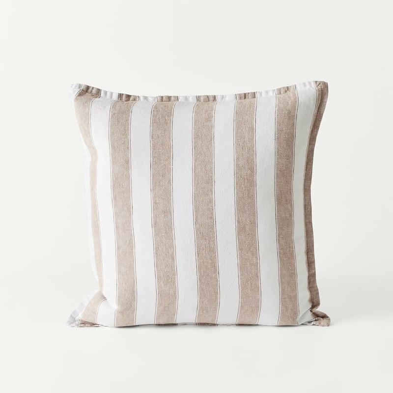 Belgian Elijah Hazelnut & Brown Sugar Stripe Vintage Washed Linen Cushion