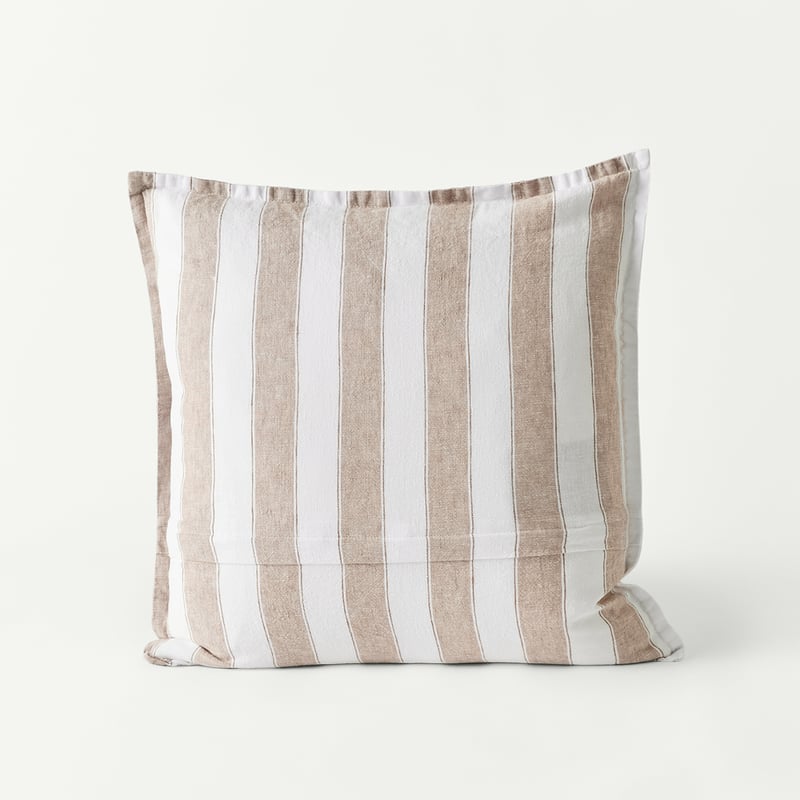 Belgian Elijah Hazelnut & Brown Sugar Stripe Vintage Washed Linen Cushion