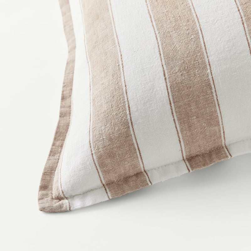 Belgian Elijah Hazelnut & Brown Sugar Stripe Vintage Washed Linen Cushion