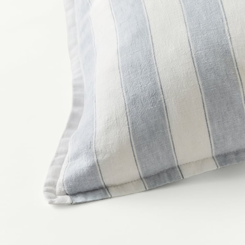 Belgian Elijah Light Denim & Dark Blue Stripe Vintage Washed Linen Cushion