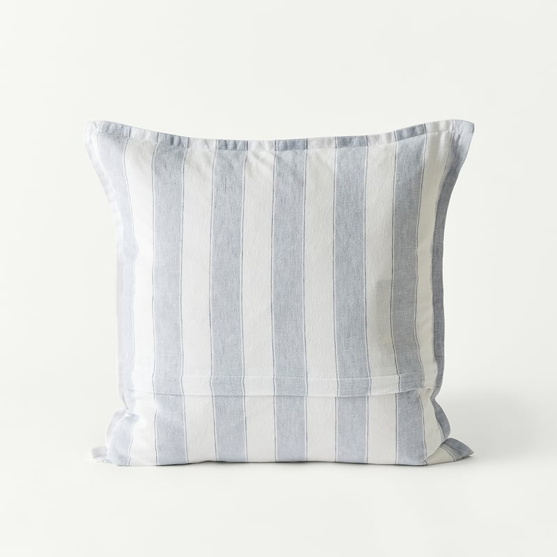 Belgian Elijah Light Denim & Dark Blue Stripe Vintage Washed Linen Cushion