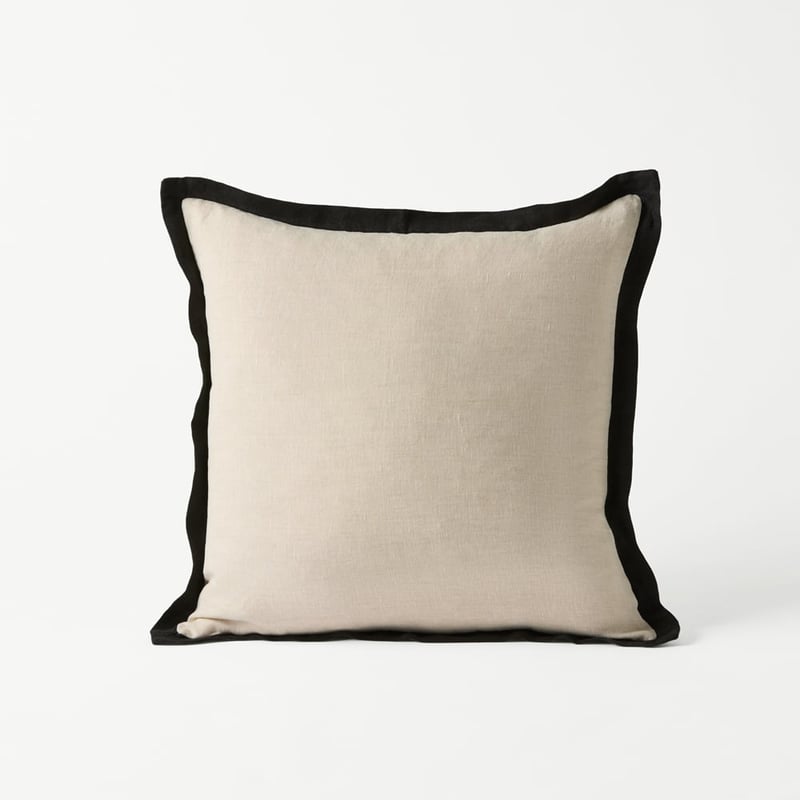 Belgian Vintage Washed Linen Linen & Black Border Cushion