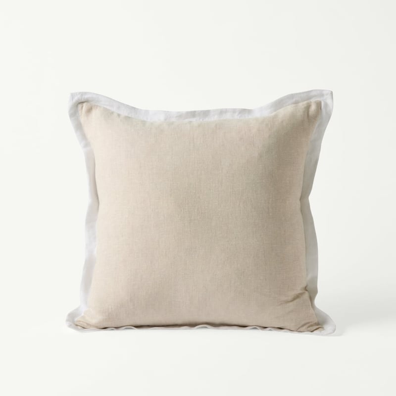 Belgian Vintage Washed Linen Linen & White Border Cushion