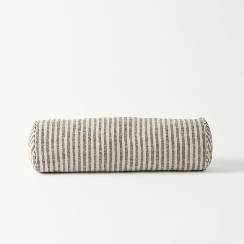 Belgian Vintage Washed Linen Linen & Black Bengal Stripe Bolster Cushion