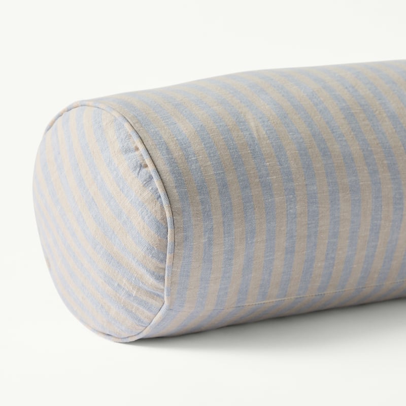 Belgian Vintage Washed Linen Linen & Light Denim Bengal Stripe Bolster Cushion