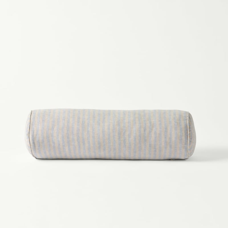Belgian Vintage Washed Linen Linen & Light Denim Bengal Stripe Bolster Cushion