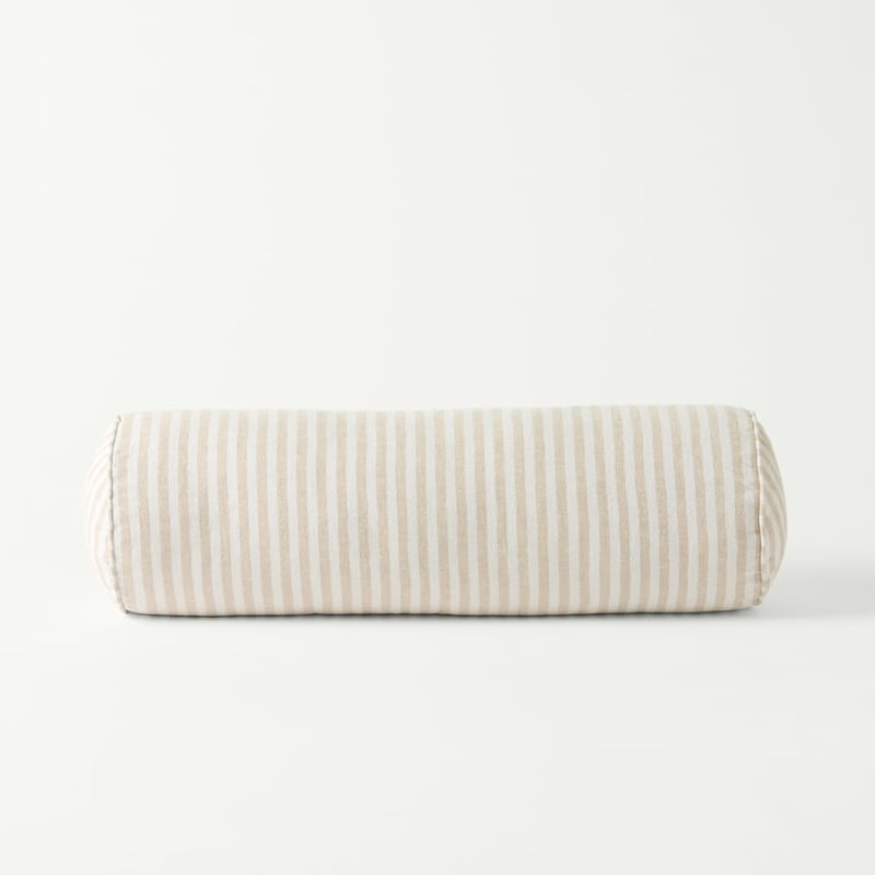Belgian Vintage Washed Linen Linen & White Bengal Stripe Bolster Cushion