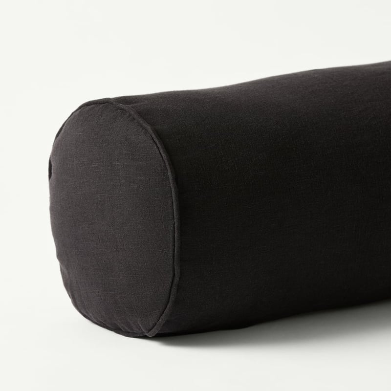 Belgian Vintage Washed Linen Black Bolster Cushion