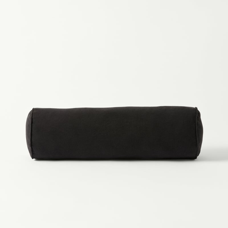 Belgian Vintage Washed Linen Black Bolster Cushion