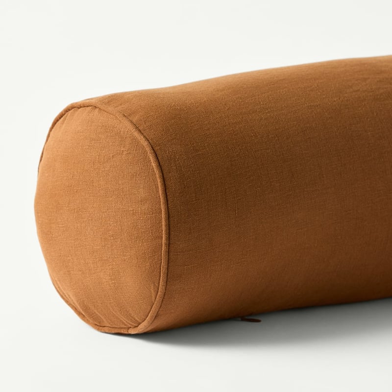 Belgian Vintage Washed Linen Brown Sugar Bolster Cushion